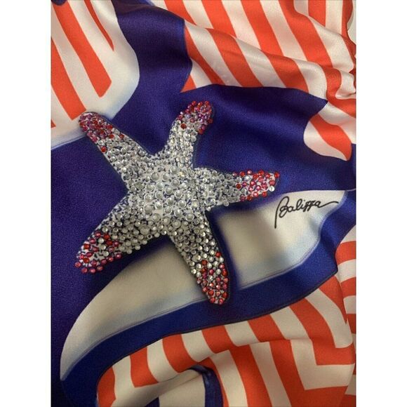 Balizza New Red White Blue Striped Starfish Halter Strapless Maxi Dress 38 Small - Picture 7 of 9